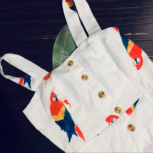 Anthro Farm Rio white linen Macaw mini dress - Picture 3 of 5